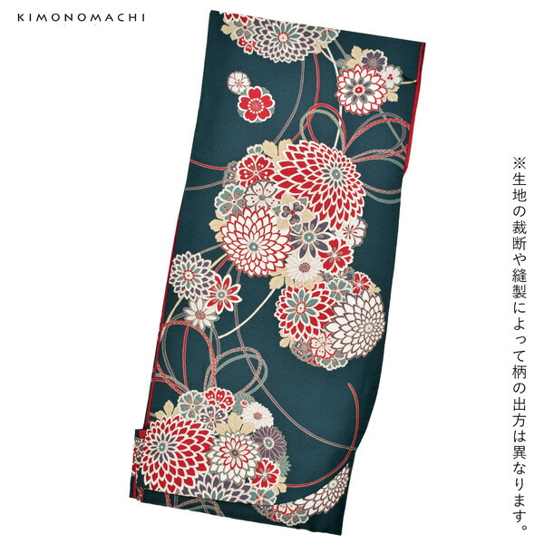 二尺袖着物 単品「花くす玉　青緑色」KIMONOMACHIオリジナル お仕立て上がり レディース 洗える着物 二尺袖 着物 袴に合わせて 卒業式 短丈(メール便不可)｜kimonomachi｜06