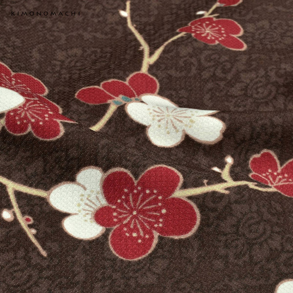 KIMONOMACHI 二尺袖着物 単品「梅が枝 焦茶色」KIMONOMACHI