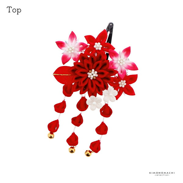 つまみ細工 髪飾り 七五三 七五三 髪飾り つまみ細工 クリップ 単品「赤、ぼかし 剣つまみの菊