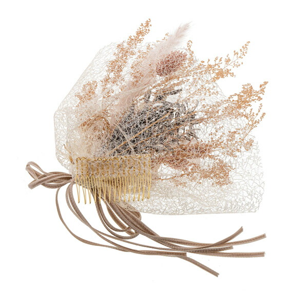 髪飾り 成人式 花髪飾り フラワーコーム「シャンペトルブーケ ベージュ