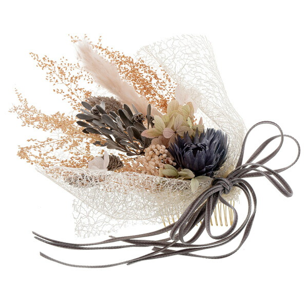 髪飾り 成人式 花髪飾り フラワーコーム「シャンペトルブーケ ベージュ・グレー」振袖用髪飾り お花髪飾り プリザーブドフラワー 成人式 卒業式 結婚式 着物【メール便不可】 髪飾り 成人式 花髪飾り フラワーコーム「シャンペトルブーケ ベージュ