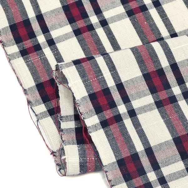 伊勢木綿 洗える着物 単品「重ね格子 白地、紺×紅色」お仕立て上がり