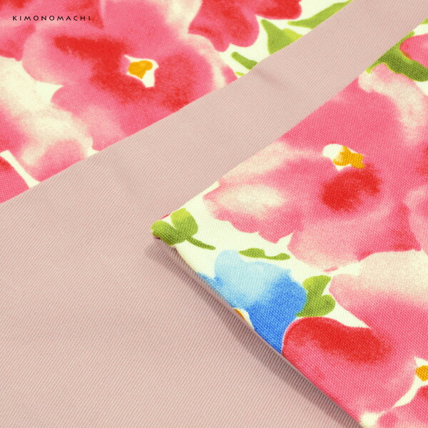 木綿半幅帯「ピンクフラワー」日本製 KIMONOMACHI オリジナル 木綿帯