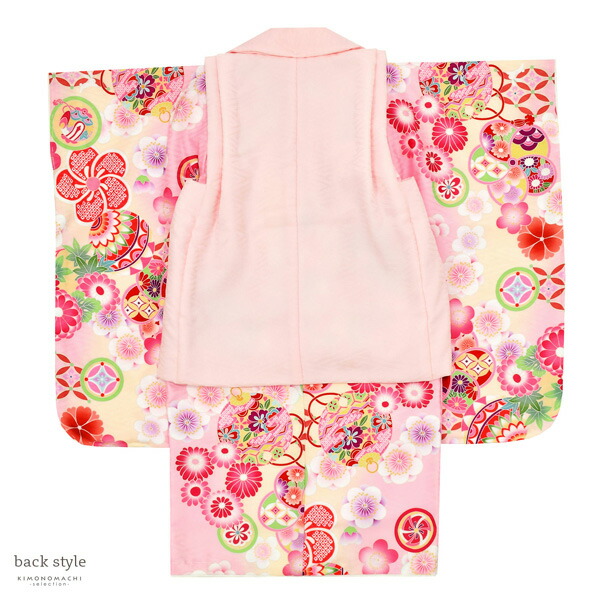 七五三 着物 3歳 女の子 ブランド被布セット Shikibu Roman 式部浪漫「ピンク　ピンク、鈴と手鞠」三歳女児被布セット 子供着物  フルセット (メール便不可)