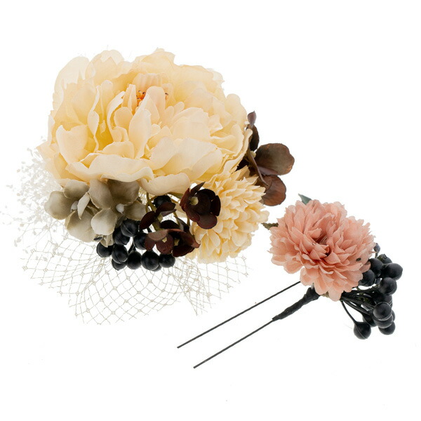 成人式 髪飾り コームとUピン 2点セット「ピオニー アイボリー」日本製 ヘアアクセサリー 成人式 卒業式 謝恩会 振袖 袴【メール便不可】 成人式 髪飾り コームとUピン 2点セット「ピオニー アイボリー」日本製