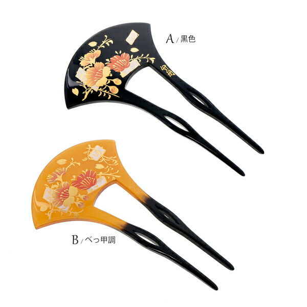 銀杏型かんざし 単品「黒色・べっ甲調 枝垂れ桜に短冊 L23-002
