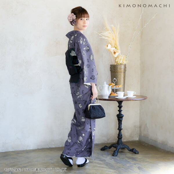 ご予約品☆2点おまとめ　着物&帯　裄長め　ブルーグレーが綺麗な型染め小紋 ご予約品☆2点おまとめ 着物&帯 裄長め ブルーグレーが綺麗な型染め