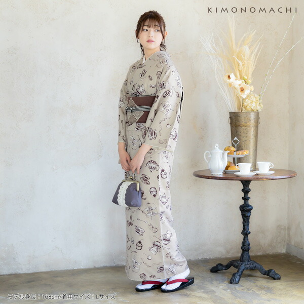KIMONOMACHI 洗える着物 セット「袷着物：アフタヌーンティー ベージュ  