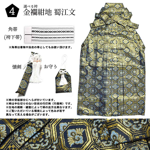 403aj60〇ジュニア振袖＆袋帯 金通し 地紋 金駒刺繍 十三参り〇状態良好 男の子 10歳 13歳 金刺繍紋入り 袴が選べる羽織袴セット 「白 菱