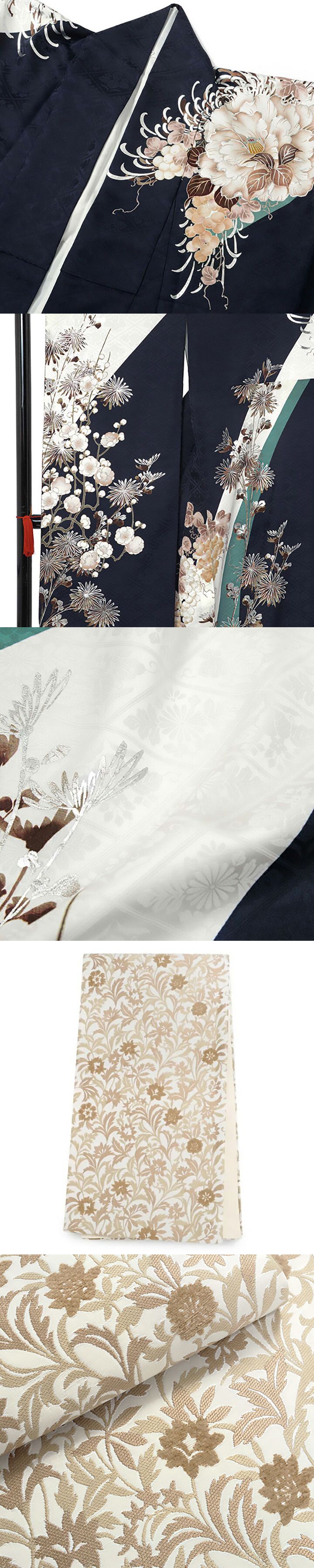 未仕立て 振袖 22点セット「濃紺×白 牡丹にアマリリス」仮絵羽 振り袖 正絹 着物 ブランド振袖 成人式 結婚式 結納 パーティー 晴れ着 【メール便不可】
