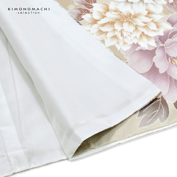 二尺袖着物 単品「牡丹に菊 アッシュベージュ」お仕立て上がり