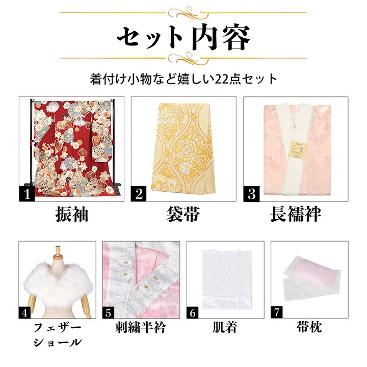 未仕立て 振袖 22点セット「赤 牡丹梅」仮絵...の詳細画像1