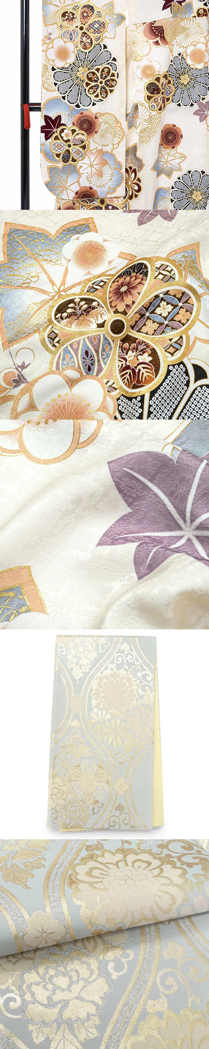 未仕立て 振袖 22点セット「オフホワイト 梅に楓と手毬」仮絵羽 振り袖 正絹 着物 ブランド振袖 成人式 結婚式 結納 パーティー 晴れ着 【メール便不可】