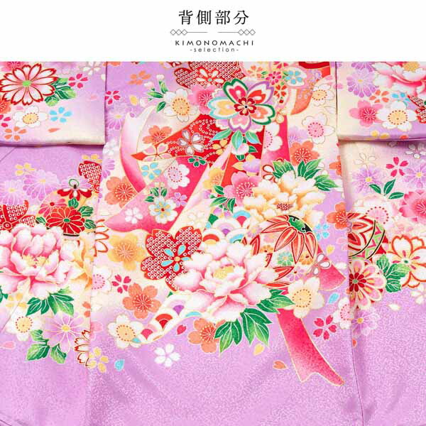 女の子のお宮参り産着 祝い着「パープル 花紋に束ね熨斗、手鞠」一つ身