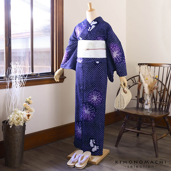 お仕立て上がり絞り浴衣単品「夢はなび 紫紺」有松絞り 女性浴衣単品 レディース浴衣単品 綿 お仕立て上がり浴衣 yukata(メール便不可)の画像