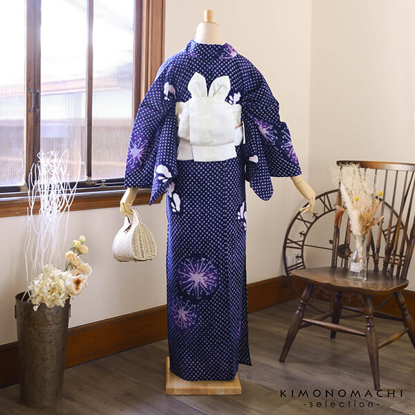 お仕立て上がり絞り浴衣単品「夢はなび 紫紺」有松絞り 女性浴衣単品 レディース浴衣単品 綿 お仕立て上がり浴衣 yukata(メール便不可)の画像