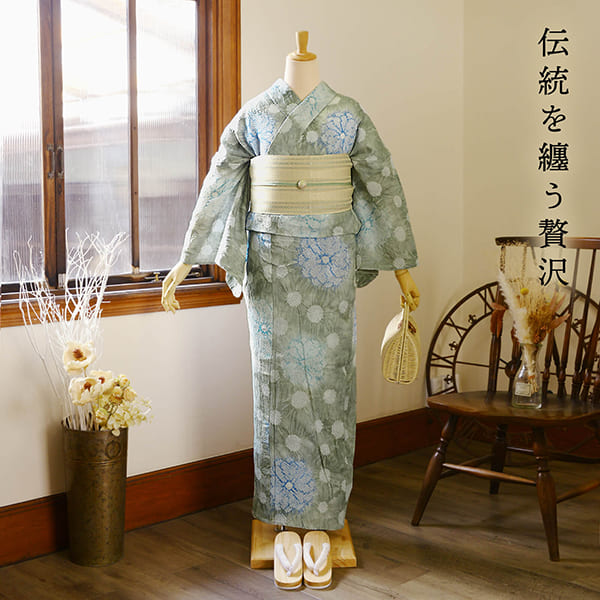 お仕立て上がり絞り浴衣単品「水玉と花 グレー」有松絞り 女性浴衣単品