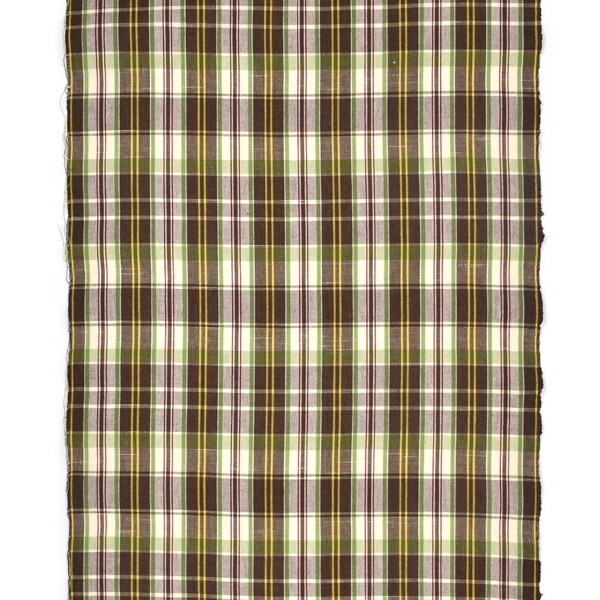 伊勢木綿 洗える着物 反物 レディース「重ね格子 媚茶×白×黄緑」未