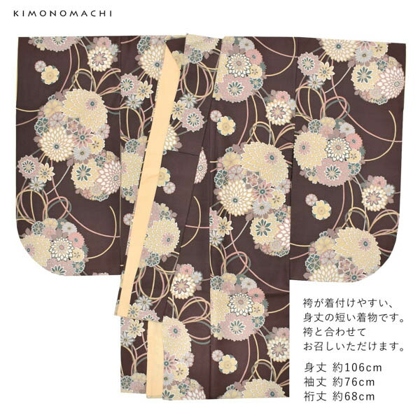 袴 セット 女性 4点セット「二尺袖：花くす玉 紫鳶色＋袴