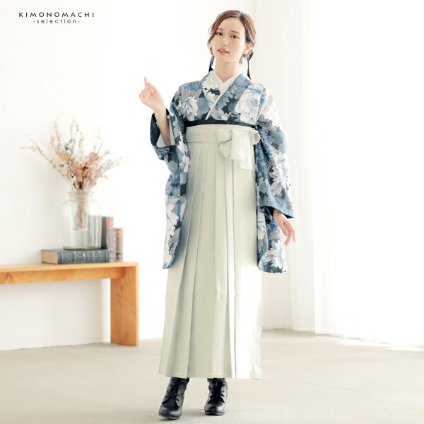 袴 セット 女性 4点セット「二尺袖：藍鉄色 牡丹に花々＋袴：アイスグレー 椿の刺繍＋袴下帯：ブラック 麻の葉＋襦袢 」 二尺袖着物セット (メール便不可) | ブランド登録なし | 10