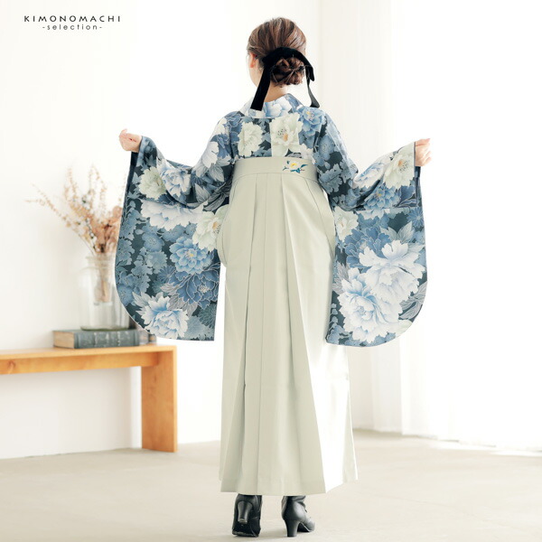 袴 セット 女性 4点セット「二尺袖：藍鉄色 牡丹に花々＋袴：アイスグレー 椿の刺繍＋袴下帯：ブラック 麻の葉＋襦袢 」 二尺袖着物セット (メール便不可) | ブランド登録なし | 11