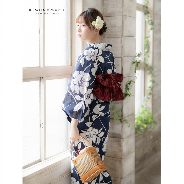 浴衣 レディース 女性浴衣単品 「スイートリリー：紺 芙蓉の花