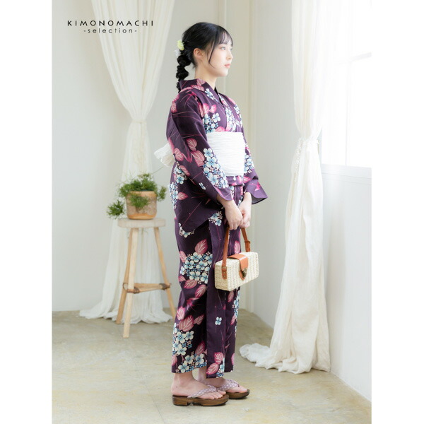 浴衣 レディース 女性浴衣単品 「スイートリリー：赤紫 紫陽花つばめ