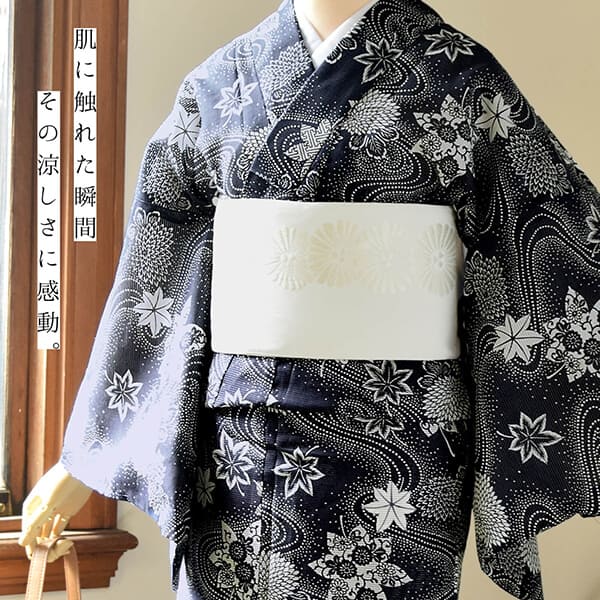 浴衣 レディース 単品 お仕立て上がり浴衣 綿絽浴衣「流水、菊楓