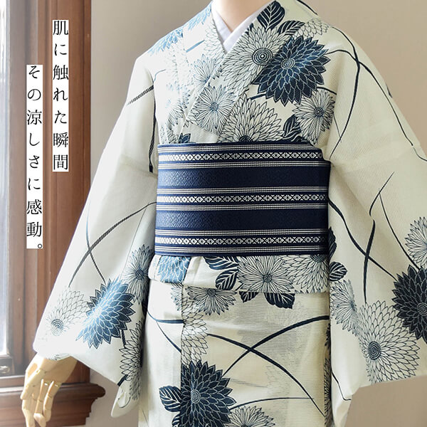 浴衣 レディース 単品 お仕立て上がり浴衣 綿絽浴衣「流れ菊