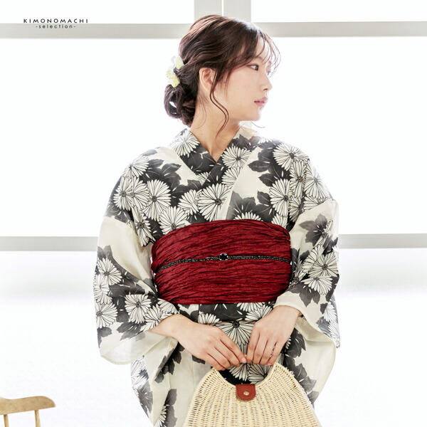 浴衣 レディース 女性浴衣単品 「アイボリー 墨色、連菊」Fサイズ