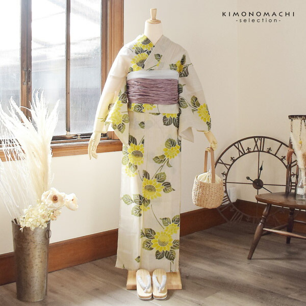 浴衣 レディース 女性浴衣単品 「ひまわり　黄色」Fサイズ 綿麻浴衣 プレタ浴衣 お仕立て上がり浴衣 ブランド浴衣 大人浴衣 女性用 女性浴衣 ゆかた【メール便不可】
