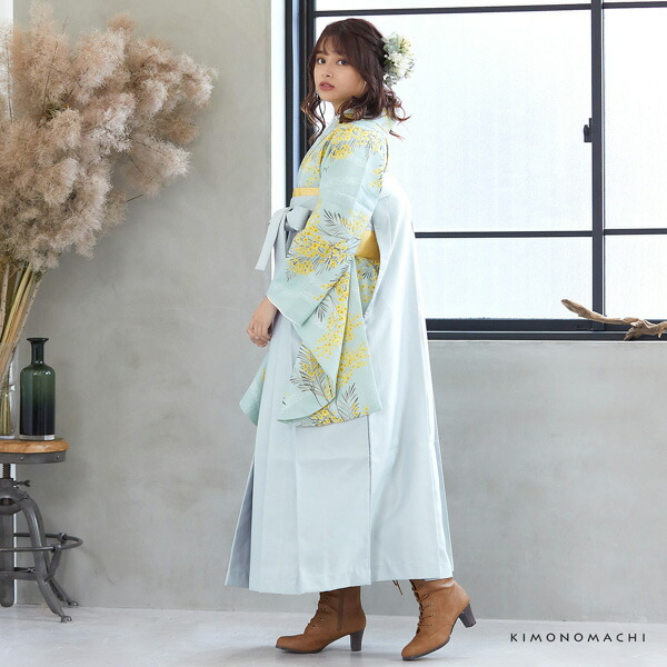 袴 セット 卒業式 女性 4点セット「二尺袖：ミモザに立涌 錆青磁色＋袴 