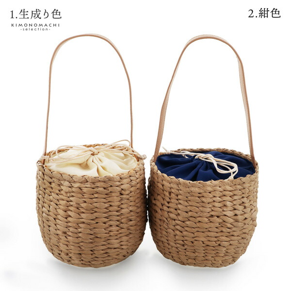 バケツ型 巾着バッグ 単品 「生成り色・紺」ハ...の詳細画像1