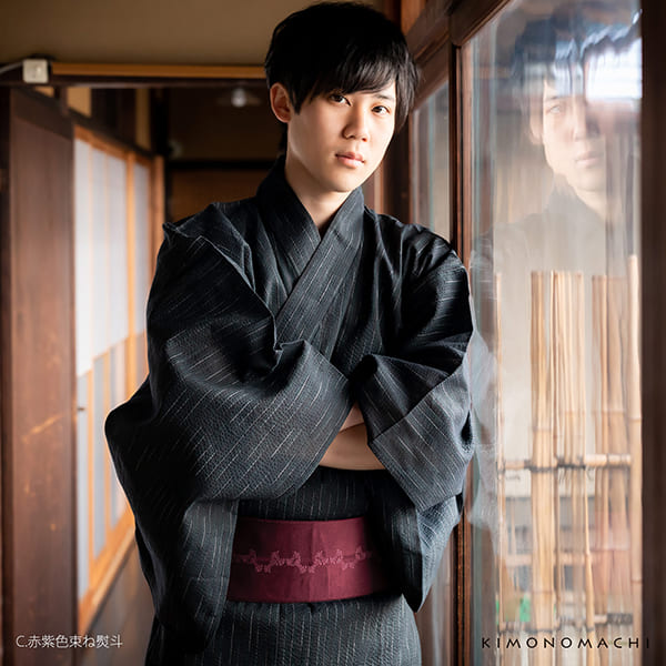 角帯 長尺 男性用角帯単品「束ね熨斗 / 紺色・鼠色・赤紫色・金茶色・白鼠色 全5色」日本製 4.4m ポリエステル 小袋帯 大きいサイズ メンズ 男性用 紳士帯 浴衣帯 KIMONOMACHI 京都きもの町オリジナル【メール便不可】