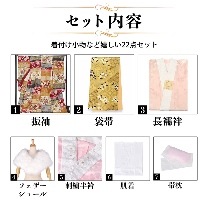 未仕立て 振袖 22点セット「PRIME 赤 段違いに花丸文」仮絵羽 振り袖 正絹 着物 ブランド振袖 成人式 結婚式 結納 パーティー 晴れ着 【メール便不可】