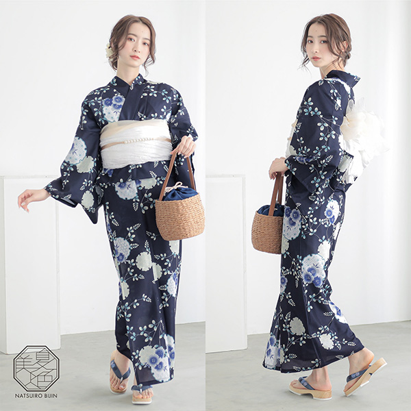 夏色美人 浴衣 レディース 女性浴衣2点セット（浴衣＋しわ兵児帯）「雪輪に萩 立涌 女郎花に秋草・宝相華」F ポリエステル 夏着物 東レ RIRANCHA(メール便不可)の画像