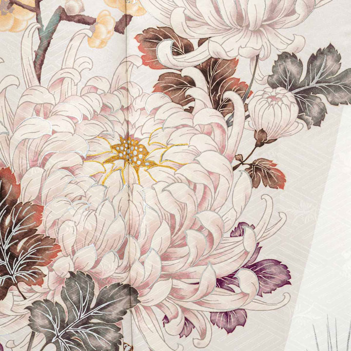 未仕立て 振袖 22点セット「白 菊に松竹梅」仮絵羽 振り袖 正絹 着物