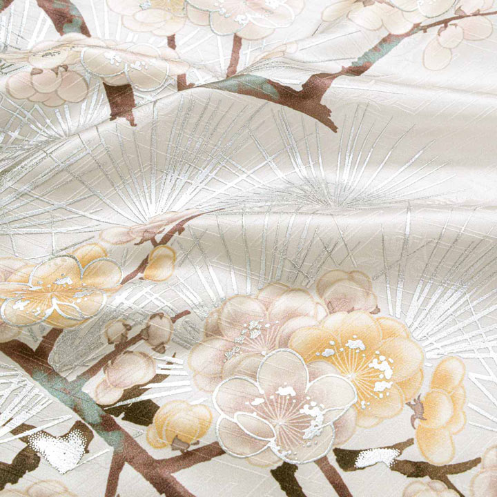 未仕立て 振袖 22点セット「白 菊に松竹梅」仮絵羽 振り袖 正絹 着物