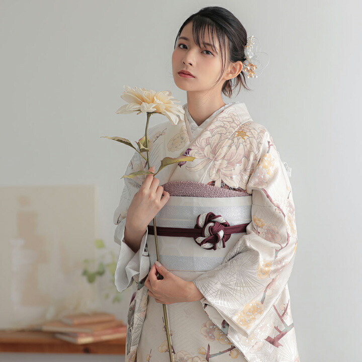 未仕立て 振袖 22点セット「白 菊に松竹梅」仮絵羽 振り袖 正絹 着物