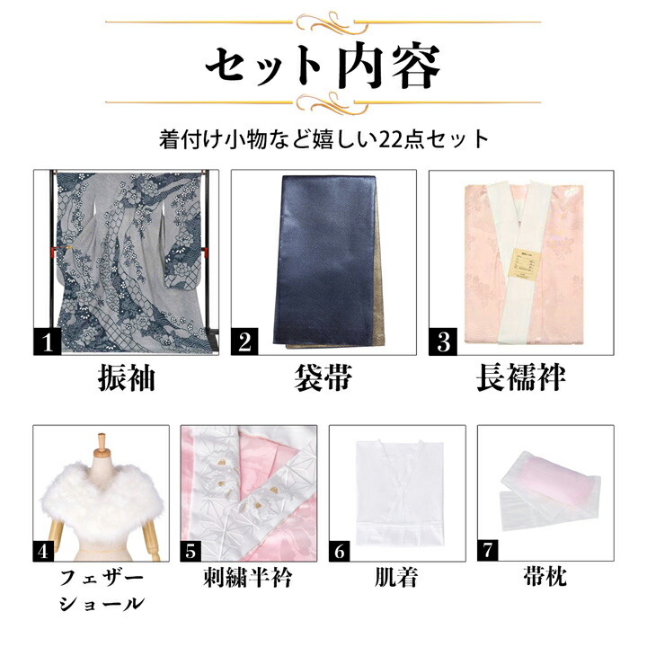 未仕立て 振袖 22点セット「総絞り 紺ねず ...の詳細画像1