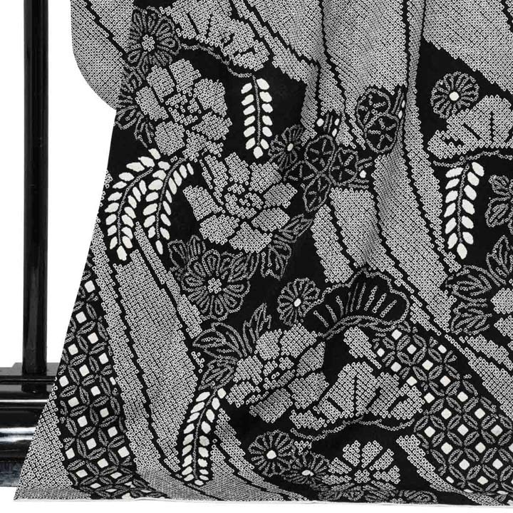 未仕立て 振袖 22点セット「総絞り 黒 牡丹に藤」仮絵羽 振り袖 正絹 着物 ブランド振袖 成人式 結婚式 結納 パーティー 晴れ着 【メール便不可】