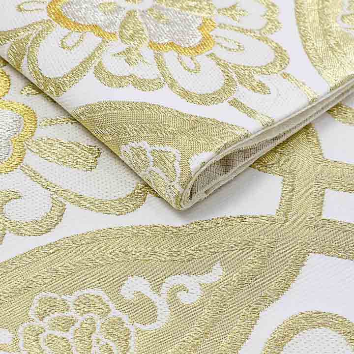 振袖 袋帯 単品「白地 金 花輪違い」日本製 お仕立て上がり 振袖用 お