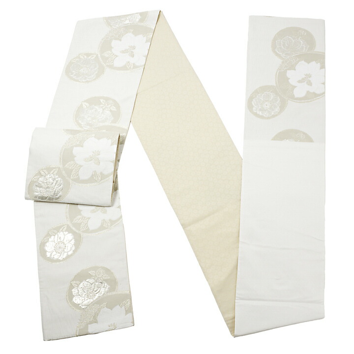 振袖 袋帯 単品「白地、銀×灰色 丸に花紋」日本製 お仕立て上がり 振袖用 袋帯 お仕立て済 振袖帯 結婚式 成人式 フォーマル【メール便不可】 振袖 袋帯 単品「白地、銀×灰色 丸に花紋」日本製 お仕立て上がり 振袖