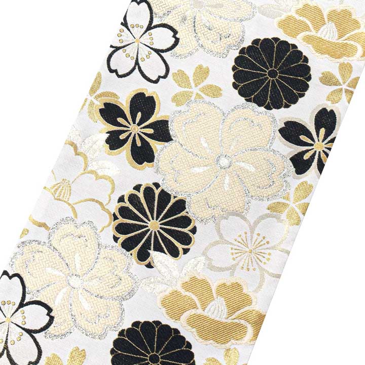 A15 美品　袋帯振袖用仕立て上がり　正絹◇緑×黒地　金　花柄　箔　リバシール 本物ファッション - 美品 袋帯振袖用仕立て上がり 正絹◇緑×黒地