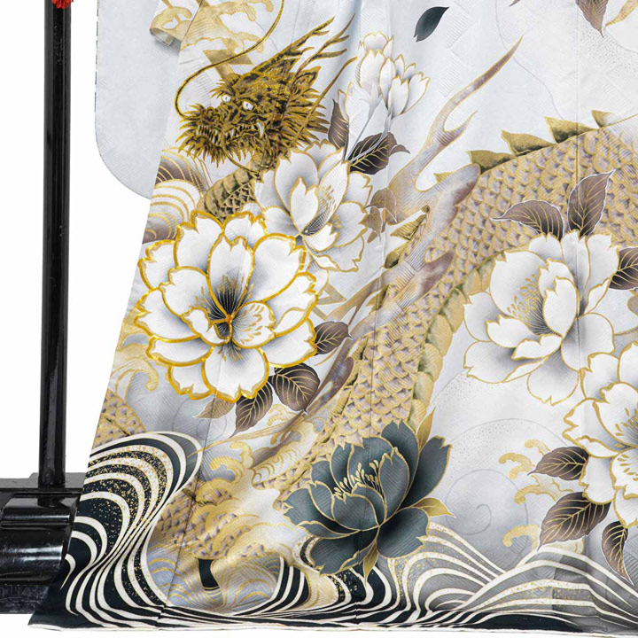 未仕立て 振袖 22点セット「Precious 白灰 桜に龍と荒波」仮絵羽 振り袖 正絹 着物 ブランド振袖 成人式 結婚式 結納 パーティー 晴れ着 【メール便不可】