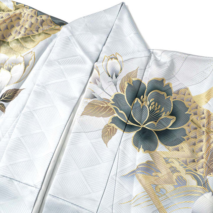 未仕立て 振袖 22点セット「Precious 白灰 桜に龍と荒波」仮絵羽 振り袖 正絹 着物 ブランド振袖 成人式 結婚式 結納 パーティー 晴れ着 【メール便不可】