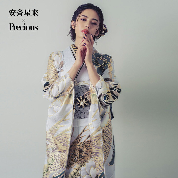 未仕立て 振袖 22点セット「Precious 白灰 桜に龍と荒波」仮絵羽 振り袖 正絹 着物 ブランド振袖 成人式 結婚式 結納 パーティー 晴れ着 【メール便不可】