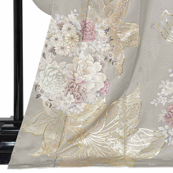 未仕立て 振袖 22点セット「SIA グレー 百合に花丸文」仮絵羽 振り袖 正絹 着物 ブランド振袖 成人式 結婚式 結納 パーティー 晴れ着 【メール便不可】