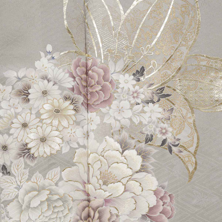 未仕立て 振袖 22点セット「SIA グレー 百合に花丸文」仮絵羽 振り袖