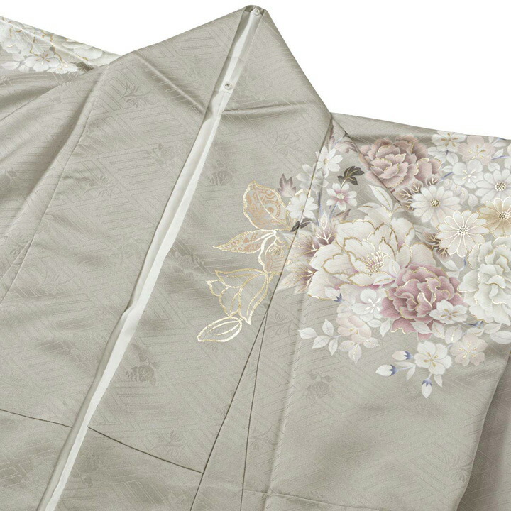 未仕立て 振袖 22点セット「SIA グレー 百合に花丸文」仮絵羽 振り袖